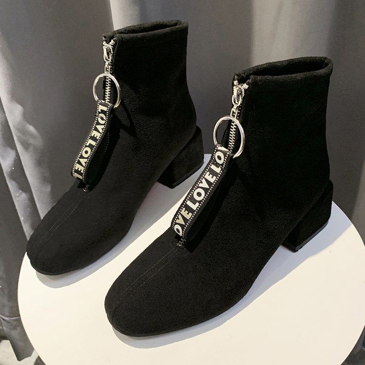 Lynlås bagpå sorte ankelstøvler til kvinder varm indersål damestøvler lav hæl efterår/vinter damesko botas de mujer: Sort 1 / 37