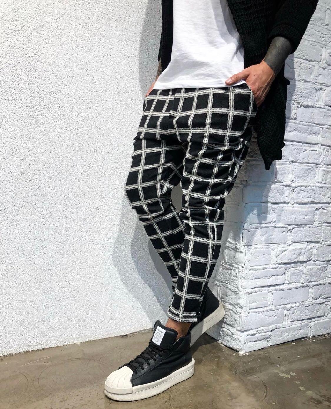 Pantalon de jogging à carreaux pour homme, survêtement de sport, Streetwear, collection automne: XL(180cm 75kg) / 20CK29-Black