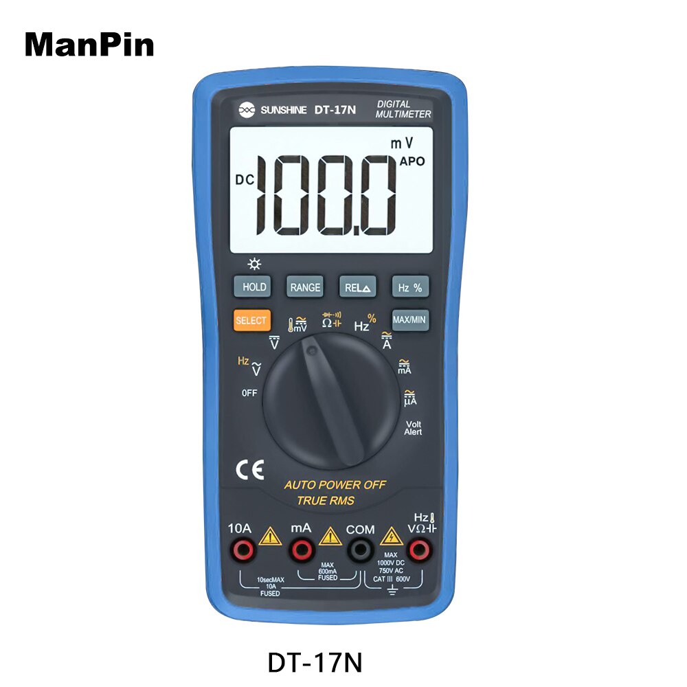 Mini Digital Multimeter Mobile Phone Repair AC DC Ammeter Voltmeter Temperature Resistance measurement Ohm Test Tool with Light: DT17N