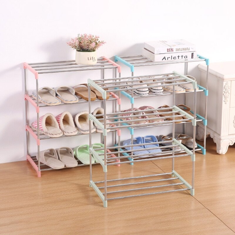 2 Stks/set Rvs Legbord Vier-Layer Eenvoudige Diy Assemblage Schoenenrek Studentenflat Thuis Verwijderbare Schoenenrek