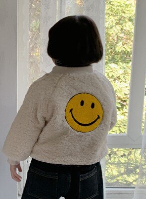 Herfst winter meisjes warme fleece jas kinderen glimlach jassen meisje dikke jas: Beige / 3t