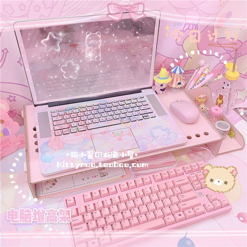 Roze Houten Computer Monitor Verhogen Rack Laptop Verhogen Storage Box Office Desktop Computer Opbergrek Kantoor Accessoires