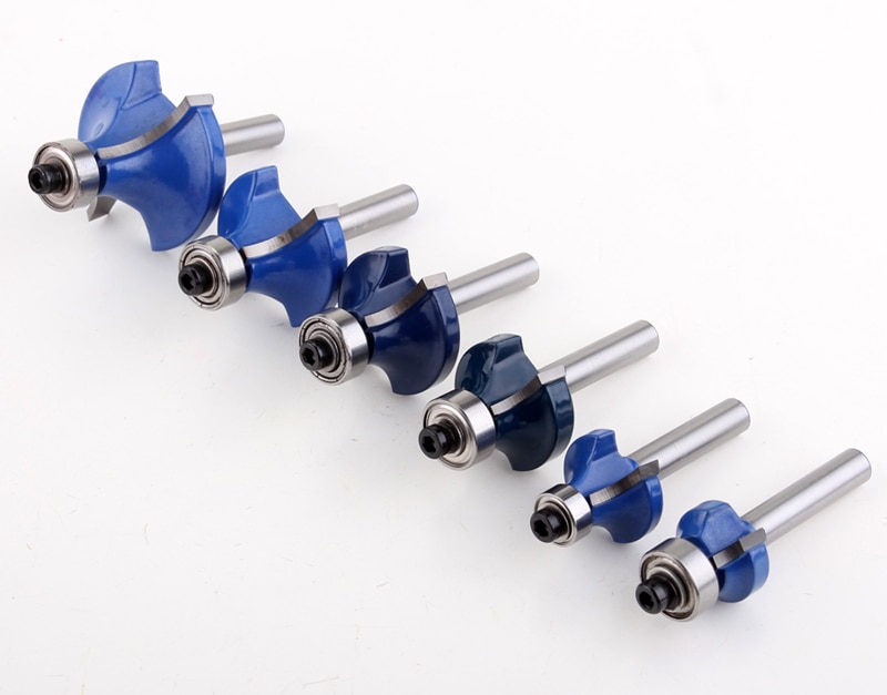 6PC 1/4" Shank Round Over Router Bit Set 1/2,3/8,5/16,1/4,1/8 Radius Tenon Cutter for Woodworking Tools
