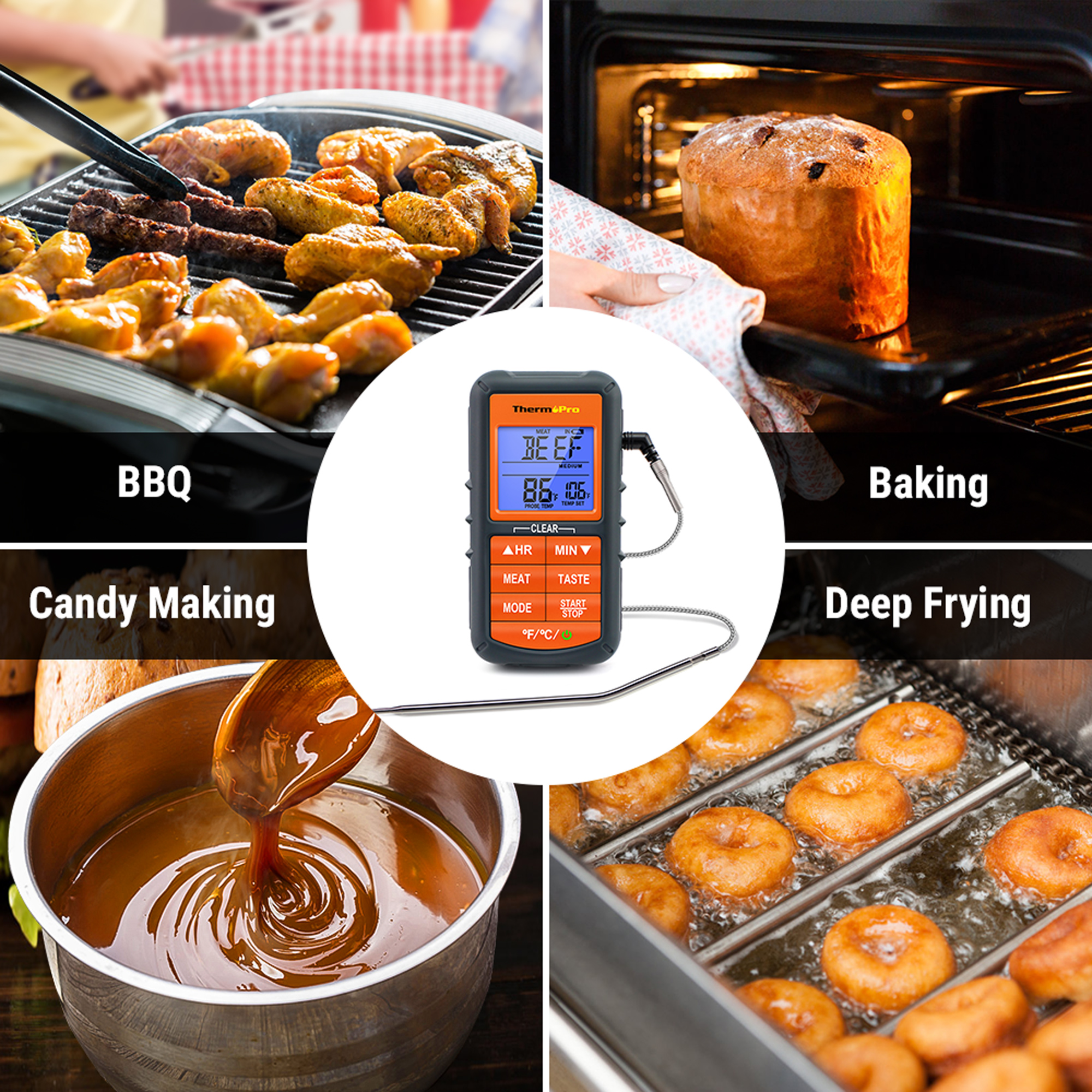 Thermopro  tp06s digitalt køkken madlavningstermometer enkelt sonde mad kødtermometer med timer/temperatur alarm til grill