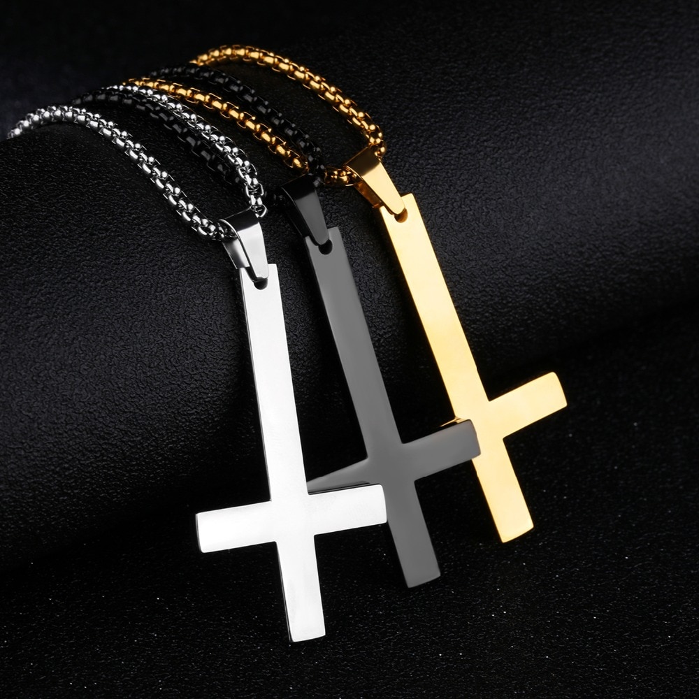 Mode Zwart/Gouden/Staal Kleur Rvs Kettingen Reverse Cross Shape Hanger Kettingen Voor Mannen Sieraden XL036