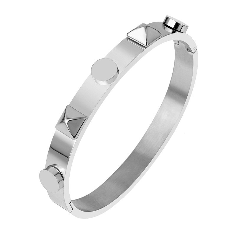 Luksus mærke rustfrit stål guld farve stor nitte armbånd armbånd til mænd kvinder bryllup fest smykker: Sølvfarvet