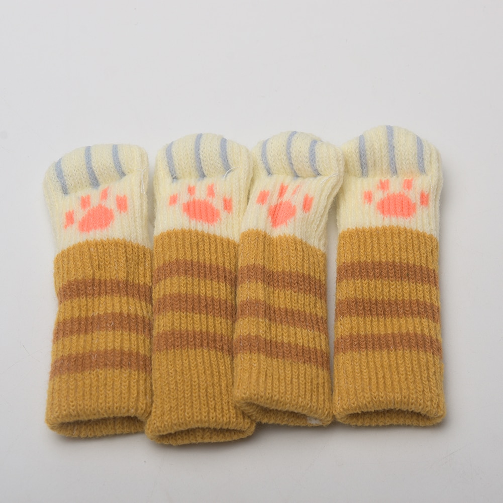 4 pièces chaussons de chaise manchon chaises tricotées jambes couverture pattes de chat chaises de protection jambe chaussettes Table étage antidérapant protecteur: Ginger Yellow Strip