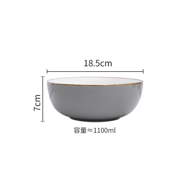 Light Luxury Ceramic Plate Smoke Gray Golden Rim Dinner Plates Dessert Dish Soup Bowl Dinning Room Western Tableware Set: E
