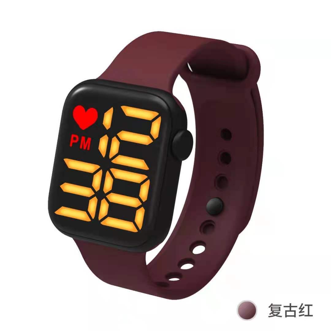 The square big apple touch screen LED electronic watches sports students LED watch: Red