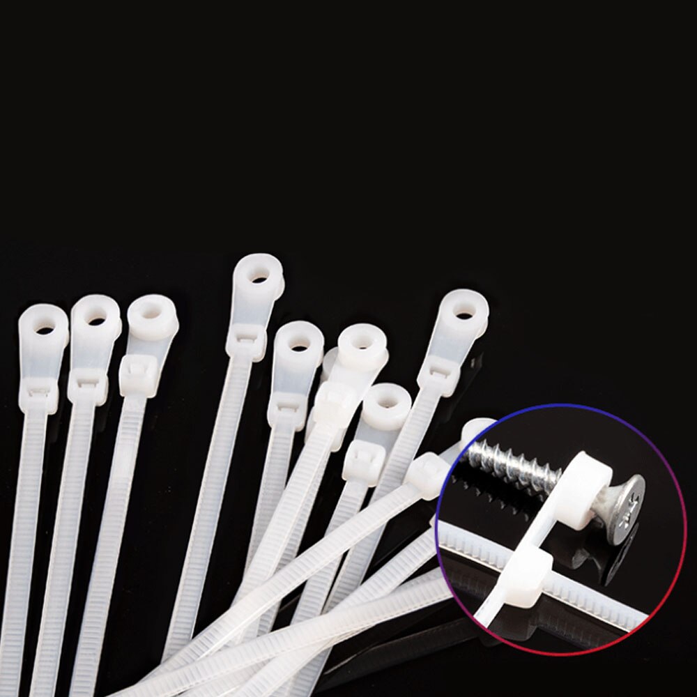 100PCS 4x150/4x200mm Nylon cable zip ties with screw hole Mount Self locking Loop Wrap Bundle Ties Straps