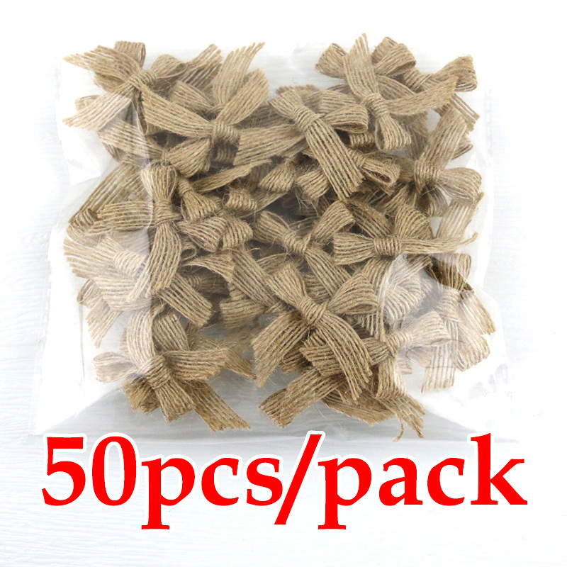 (50 stks/pak) 40*40mm Linnen Strik Natuurlijke Linnen Strikken Geschenkdoos Kleding Decoratie Accessoires Thuis Strikje Handgemaakte DIY