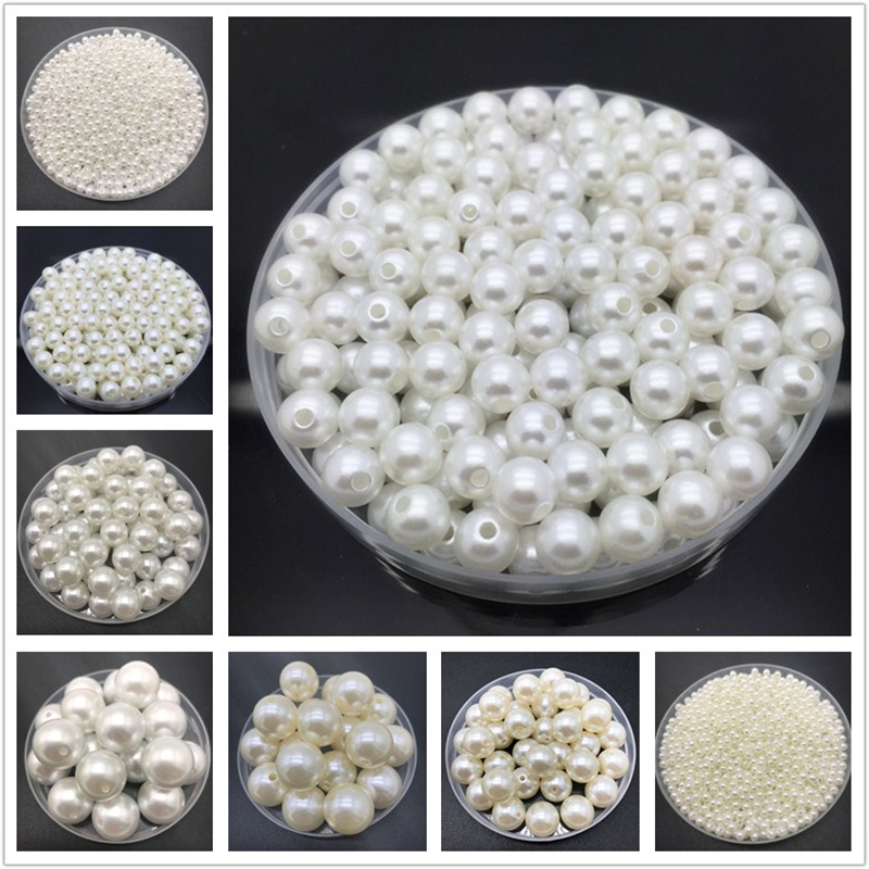 4mm-20mm białe kości słoniowej imitacje pereł okrągłe perły Spacer luźne koraliki DIY tworzenia biżuterii naszyjnik bransoletka kolczyki akcesoria