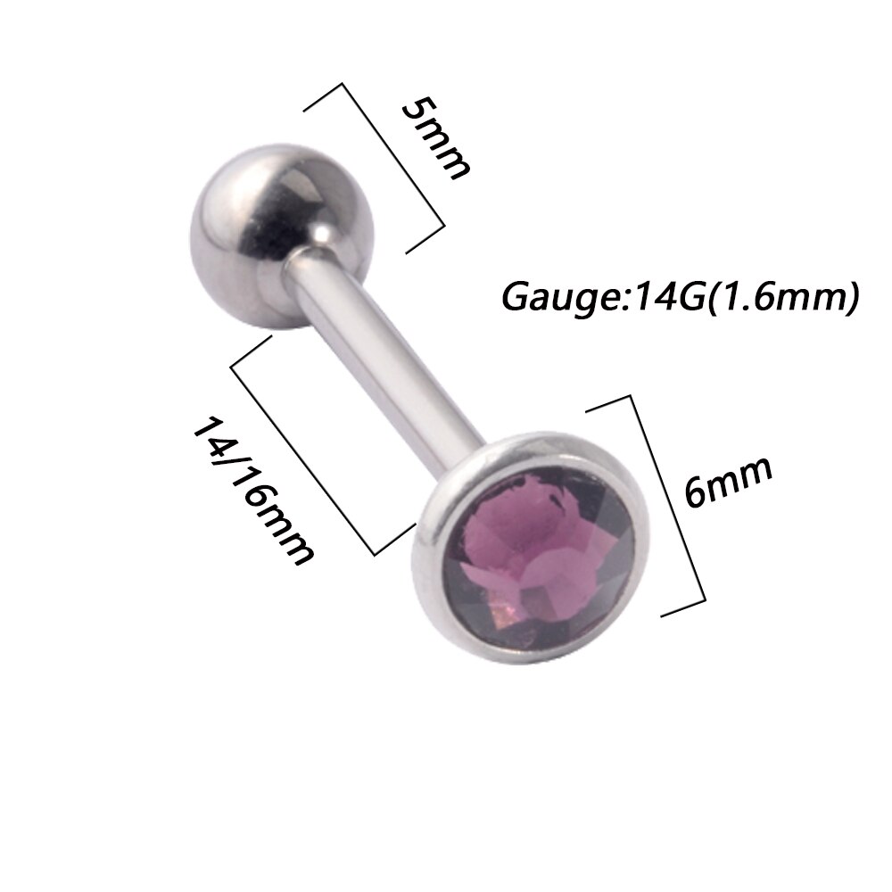 1Pc Anti-Allergie Chirurgisch Staal Tong Ringen Vrouwen Platte Zirkoon Piercing Tong Halters Piercing Lichaam Sieraden 14G: WHITE / Puur Goud Kleur