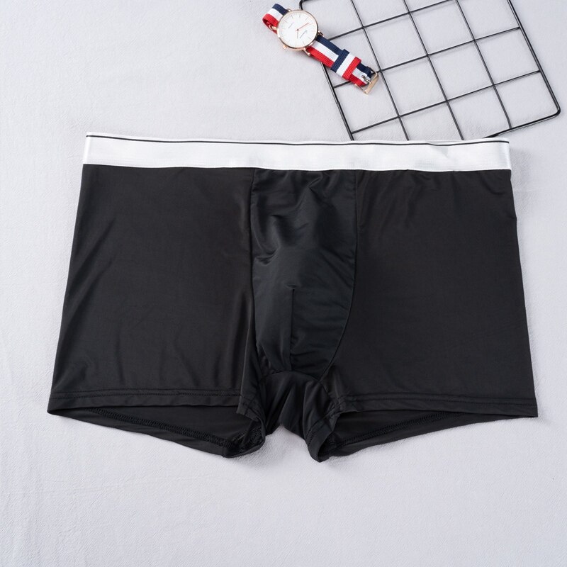 Boxer pour homme, sous-vêtement respirant, couleur unie, à la , argenté, confortable, sans couture, en soie glacée