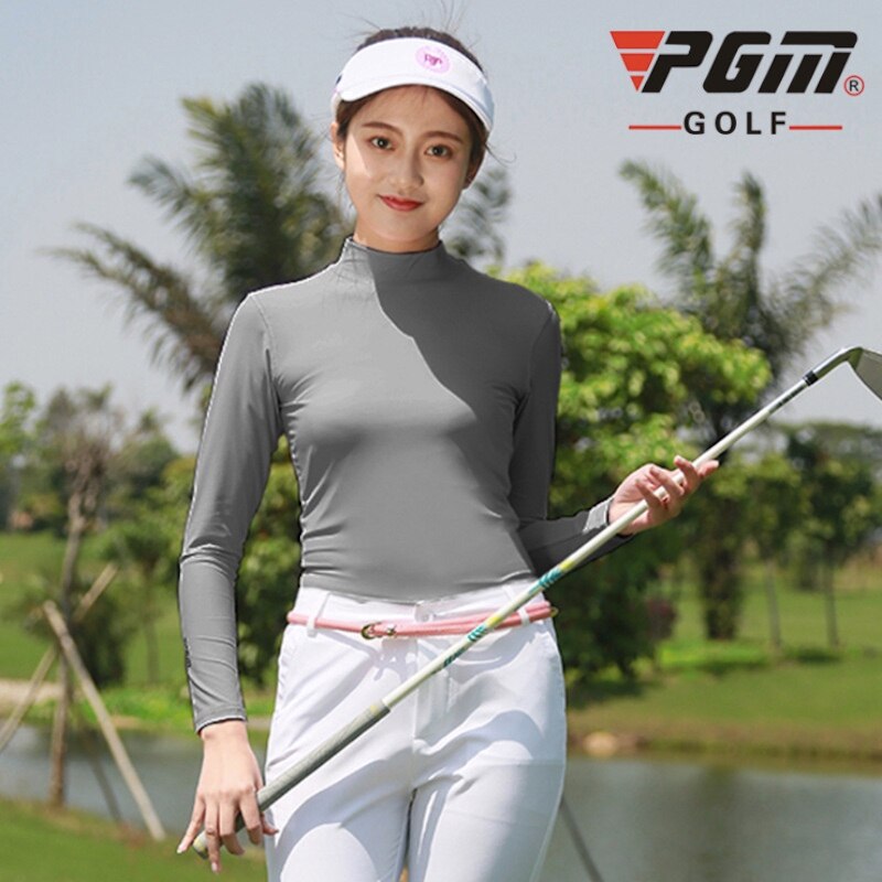 PGM Golf Lady Ice Silk Bottoming Shirt Summer Sunscreen Women Long Sleeve T-shirt Cool Cotton Clothes Breathable YF001