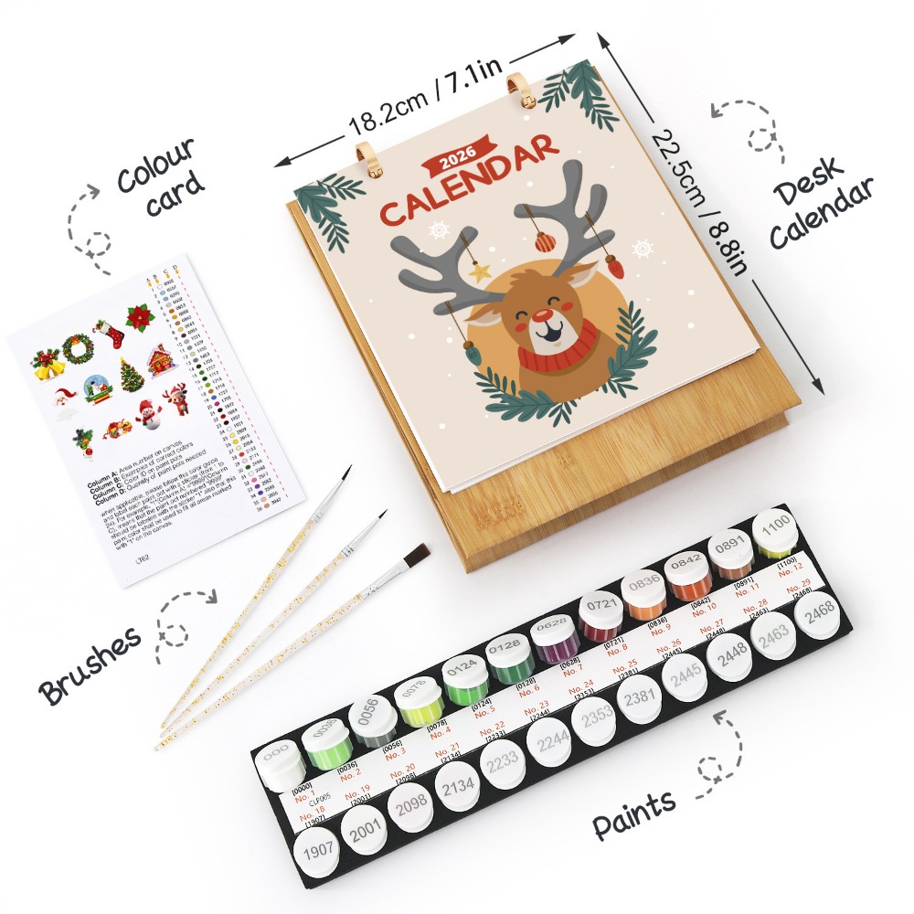 Utgave skrivebordskalender 12 måneders håndlaget stående flipkalender maling etter tall minnebordplanlegger for hjemmet: Marineblå