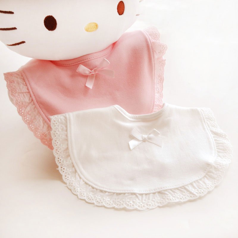 Slabbers 100% Katoen Kant Boog Roze En Wit Bib Baby Meisjes Leuke Bib Baby