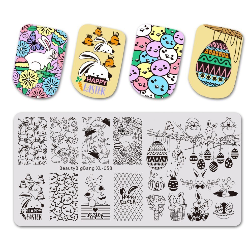 Beautybigbang Nail Art Stamping Plate Stainless Steel 12cm Butterfly Flower Plaid Bird Image Nail Stamping Template Mold XL-042: XL-058