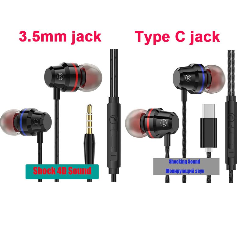 3pcs Noise-cancelling headphones wire Earphone Fresh 3.5mm In-Ear earphone USB Type C Earphones with Mic For Xiaomi huawei