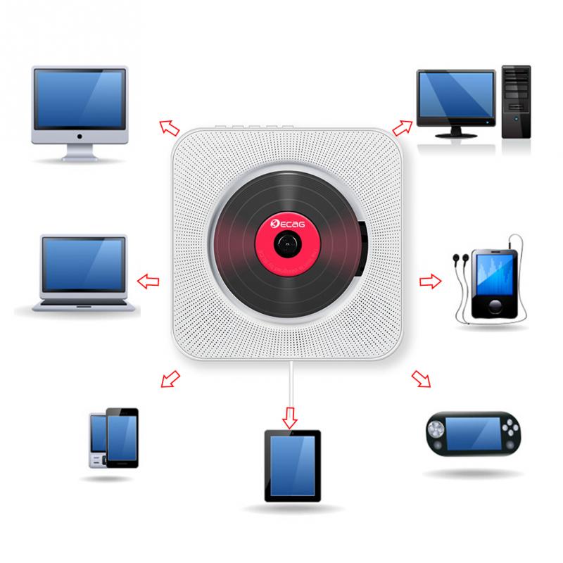 Reprodutor de cd multifuncional de parede, portátil, bluetooth, controle remoto, rádio fm, caixa de som hifi embutida, usb, mp3