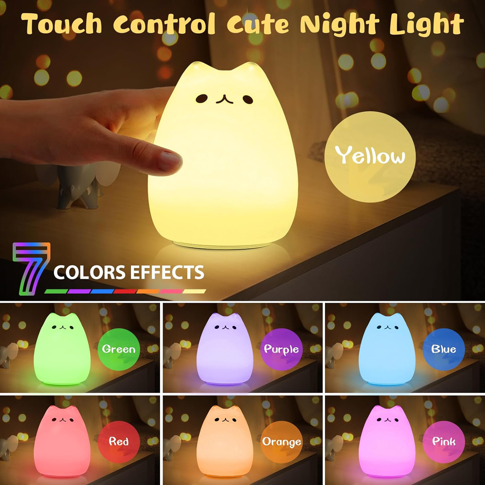 LED-Katzen-Nachtlicht für freundlicher, Silikon, niedliche Katzen-Nachtlichter für Kinderzimmer, tragbar, mehrfarbig, Weihnachtsgeschenke für Babys und freundlicher