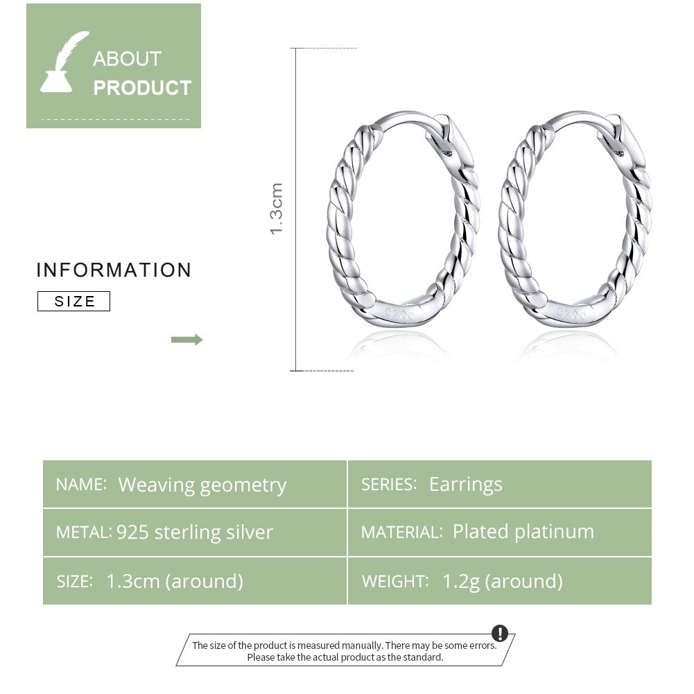 WOSTU Genuine 925 Sterling Silver Circle Hoop Earrings Weaving Geometry OL Style Big Earrings For Women Unique Jewelry CQE841