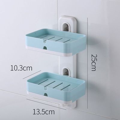 Porte-savon mural Double couche, support de rangement de salle de bains, ménage porte-savon étanche, accessoires de salle de bains: Blue B