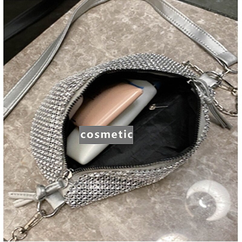 Women Waist Bags Diamonds Ladies Fanny Pack Chest Bag Banana Rhinestone Chain Crossbody Shoulder Bags Belt Bags Girls