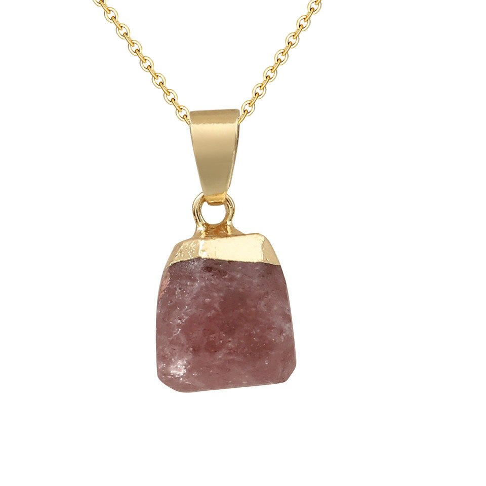 2020 di modo di Opal Pietra del Cubo Irregolare Collane di Cristallo Naturale Rosa di Cristallo Del Pendente Del Choker Della Collana Dei Monili Della Boemia per Le Donne: Strawberry Crystal