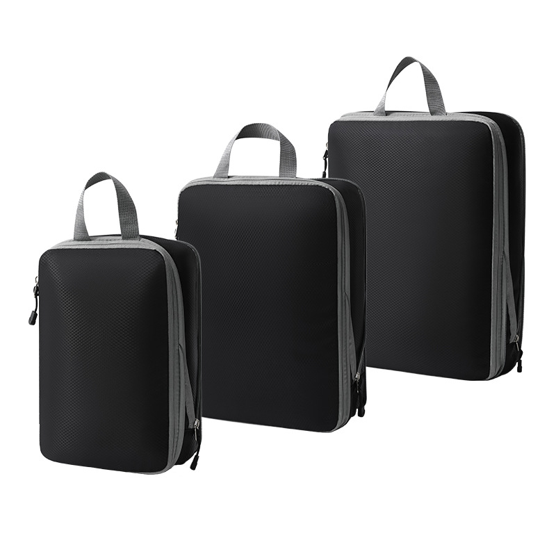 Gecomprimeerde verpakkingsblokjes Set 3-delige reiskleding organisator tas waterdichte samendrukbare koffer kleding organisator verpakkingstas: Black