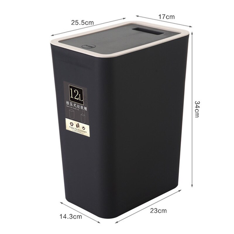 12L Bathroom Trash Can Toilet Kitchen Waste Bin Dustbin Garbage Bin Press Lid