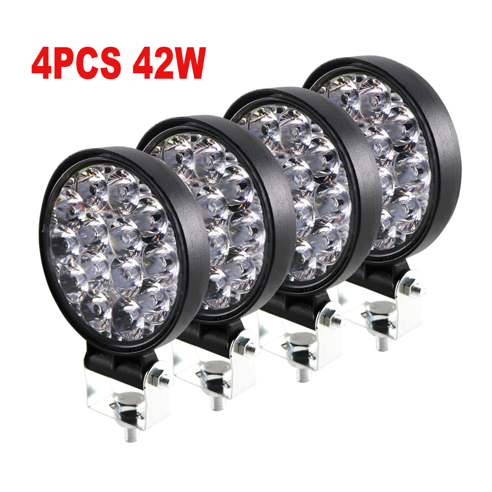 4x42W 14LED luz de trabajo LED luz antiniebla delantera del coche 12V 24V para camión SUV 4X4 4WD faros de ingeniería faro redondo LED todoterreno
