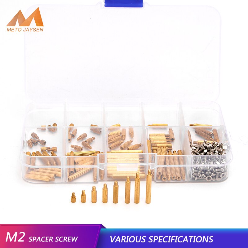 M2 Mannelijke Vrouwelijke Messing Spacer Standoff Schroef Diy Accessoires Kits Afstand Pijler Gekartelde Moer Assortiment Kit 270 Pcs