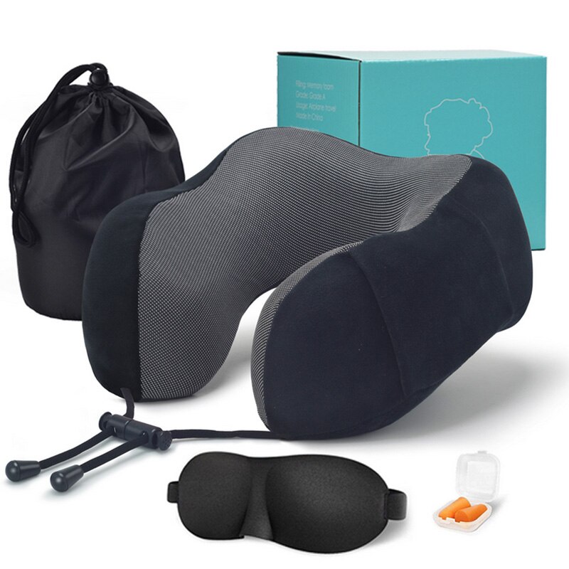 Sb U-vormige Traagschuim Nek Kussens Zachte Trage Rebound Lange Reizen Kussen Ademend Ondersteuning Cervicale Wervelkolom Natuurlijke Latex Kussen: Mid Black