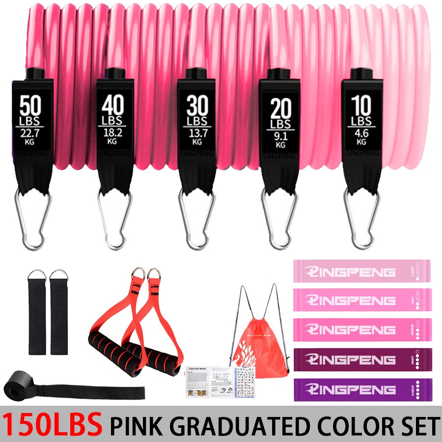 5 Stackable Exercise Bands with Handles 5 Resistance Loop Bands for Resistance Training Physical Therapy Home Workouts: 150LBS PINK SET