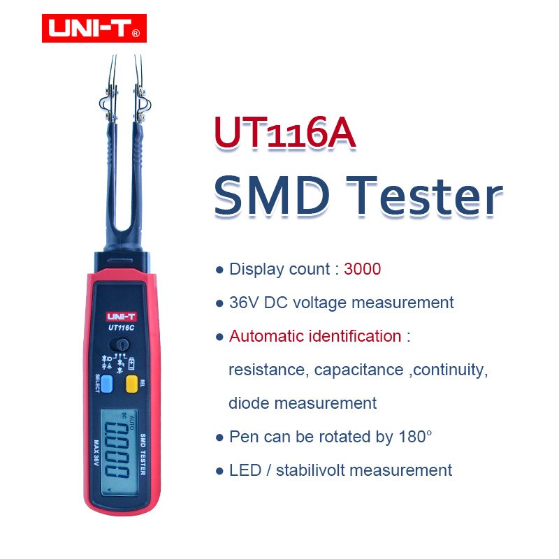 Uni-t smd tester  ut116a ut116c roterbar og med pincet høj præcision modstand-kondensator tester med klip: Ut116a
