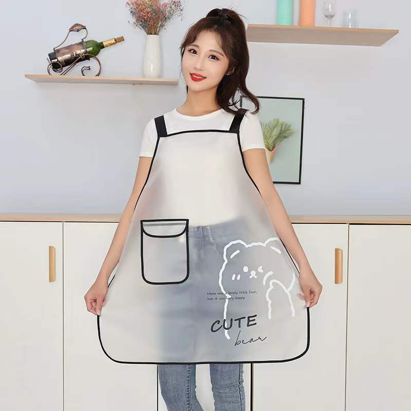 White Black Tpu Kitchen Apron Waterproof Oil Resistant Work Apron Translucent Black Dirt-proof Cleaning Aprons With Pockets