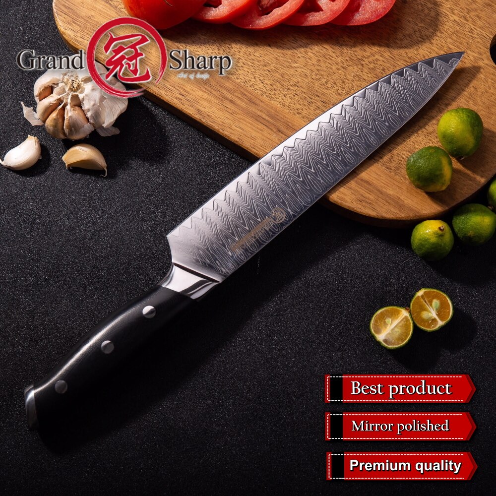 Grandsharp Chef Knife Set Utility Slicing Kitchen Knives 67 layers Japanese Damascus Stainless Steel Red Black Handle Cooking