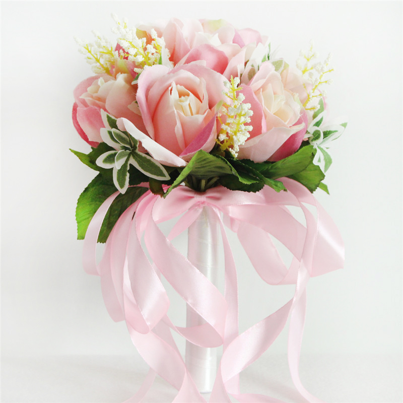 Brautstrauß aus seidenrosen für brautjungfern, weiße und rosa künstliche blumen, hochzeitsartikel, heimdekoration: Rosa