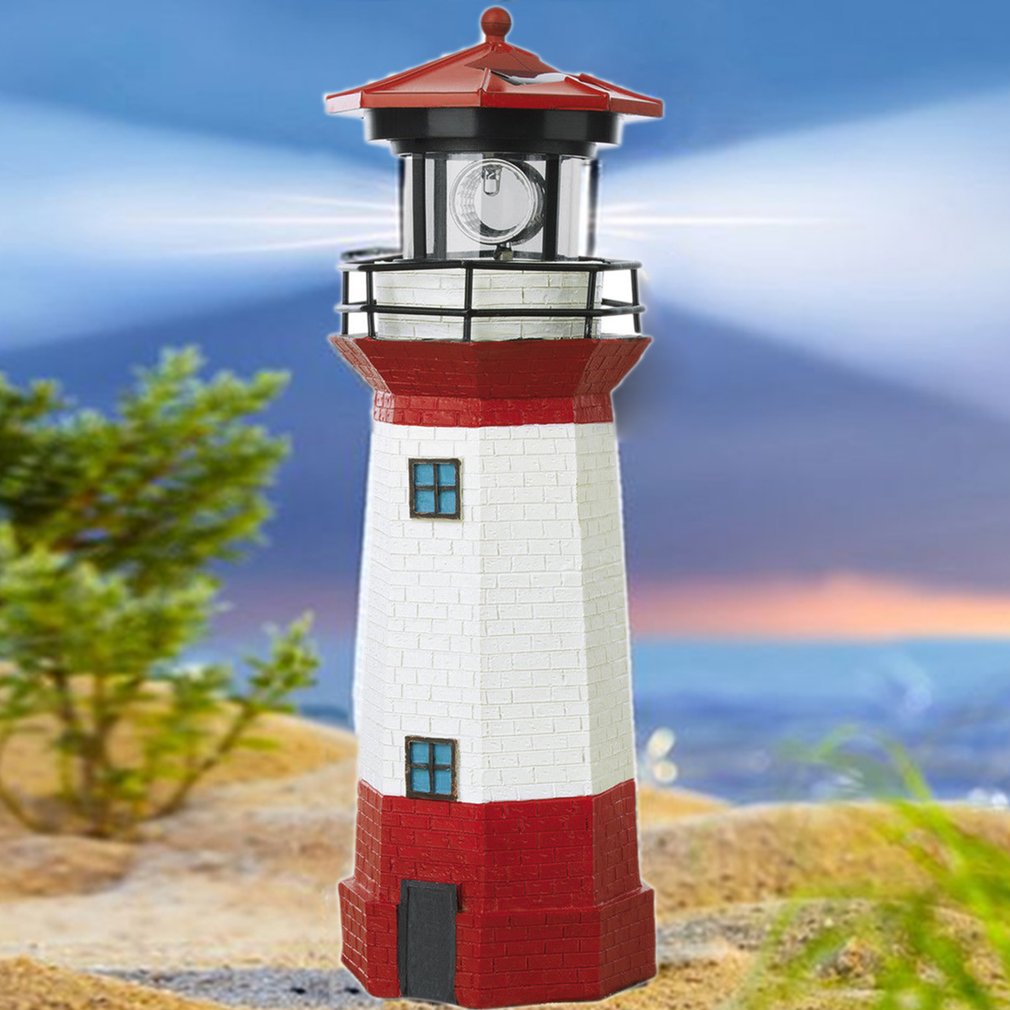 Solenergi led fyrtårn lys med roterende lysstråle 29cm hjem haven dekoration hegn græsplæne lampe eventyr lys