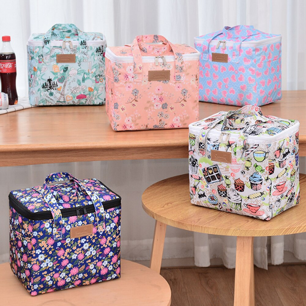 Functional Pattern Cooler Lunch Box Portable Insulated Canvas Lunch Bag Thermal Food Picnic Lunch Bags For Women Kids Handbags