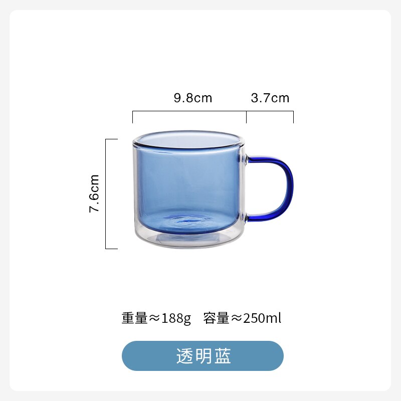 Juego de tazas de café Espresso para Taza de cristal de doble pared, resistente al calor, taza de Cerveza Hecha a mano, vaso de cristal para té, vasos con mango de cristal para whisky: blue