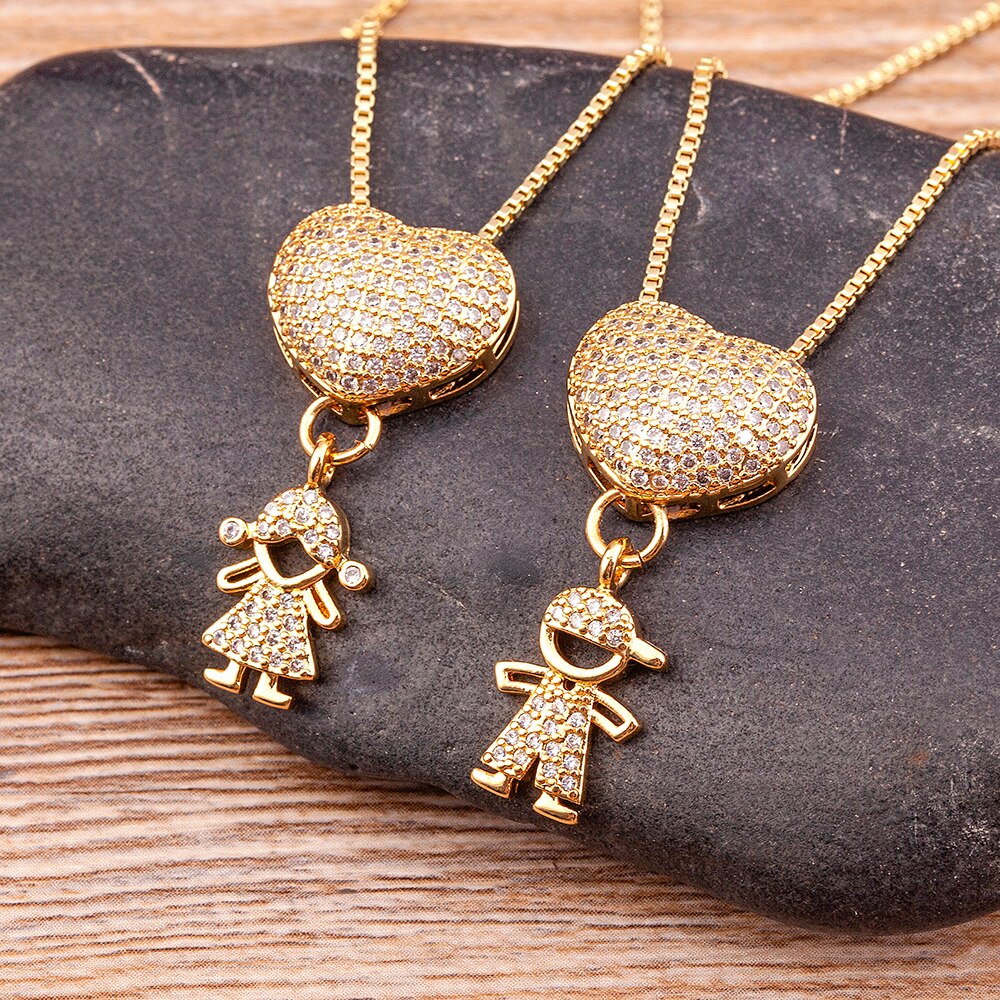 Girl Boy Pendant Charm Gold Color Heart Shape Chain Necklaces Women Girls Best Party Wedding Year Jewelry