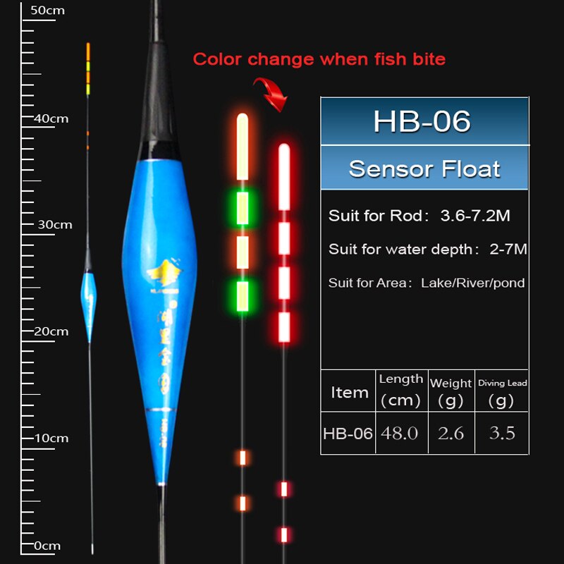 Hljfish flotteur de pêche flotteur électrique capteur de gravité Smart IC intégré appâts de poisson antenne changement de couleur LED flotteur lumineux: HB06 Float (3.5g)