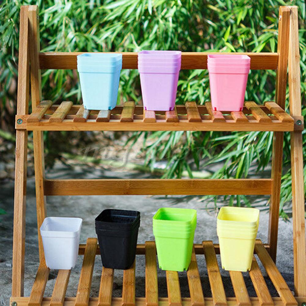 Candy Colors Mini Square Plastic Plants Flower Pots Home Garden Office Succulent Plant Pot Greenhouse Nursery Trays 7 Pieces
