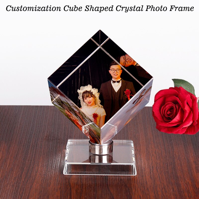 Customization Pictures Frame DIY Cube Shape Rotating Crystal Photo Frame Birthday Wedding Travel Souvenir Home Decoration