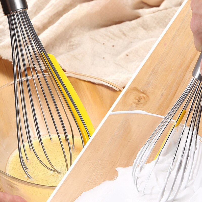 3 Stks/set Met Eieren Separator Eiklopper Rvs Garde Roterende Multifunctionele Handleiding Siliconen Schraper Mixer Stirr