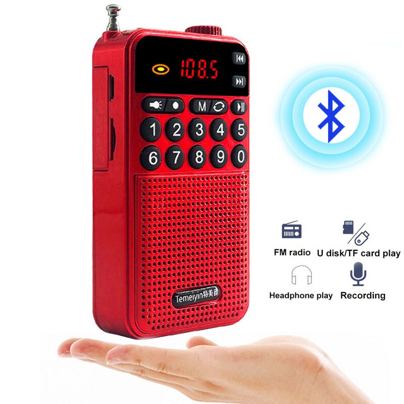 Draagbare Pocket Radio Mini Bluetooth 5.0 Speaker Ondersteuning Opname U Disk Tf Card Hoofdtelefoon Stereo Muziek Speler Met Zaklamp