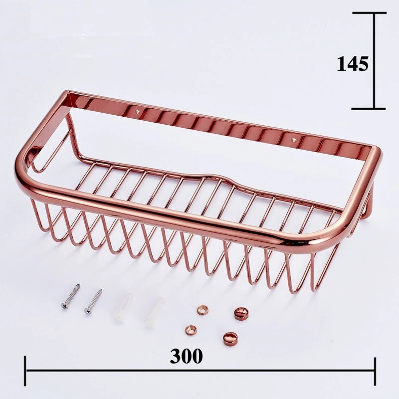 Étagère de salle de bain en cuivre, étagère de douche de bain, support de caddie de douche, insertion de boulons, étagère d'angle carrée en or Rose