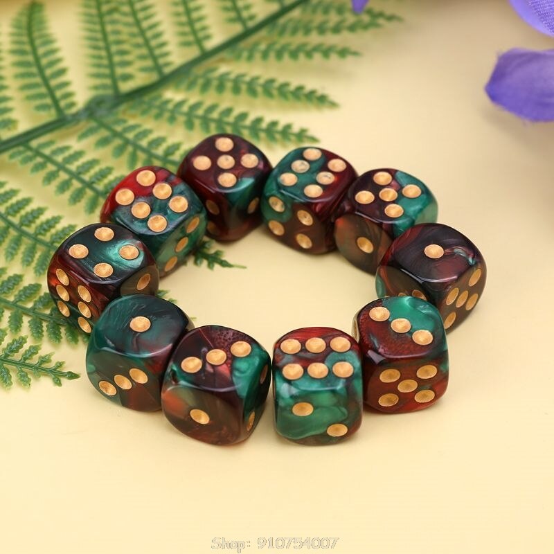 Dado de resina D6 para entretenimiento de club nocturno, 10 Uds., 16mm, rojo, verde, dorado, puntos, bordes redondos, KTV Bar, N13 20